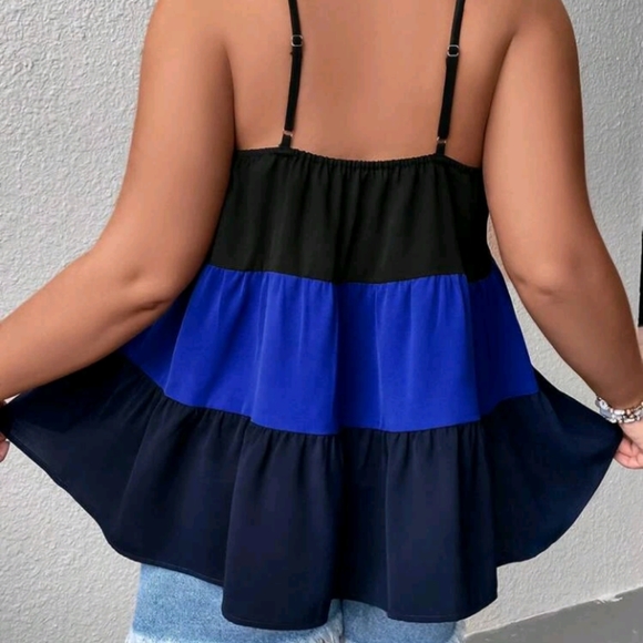 Colorblock Button Front Ruffle Hem Cami Top - Picture 5 of 5